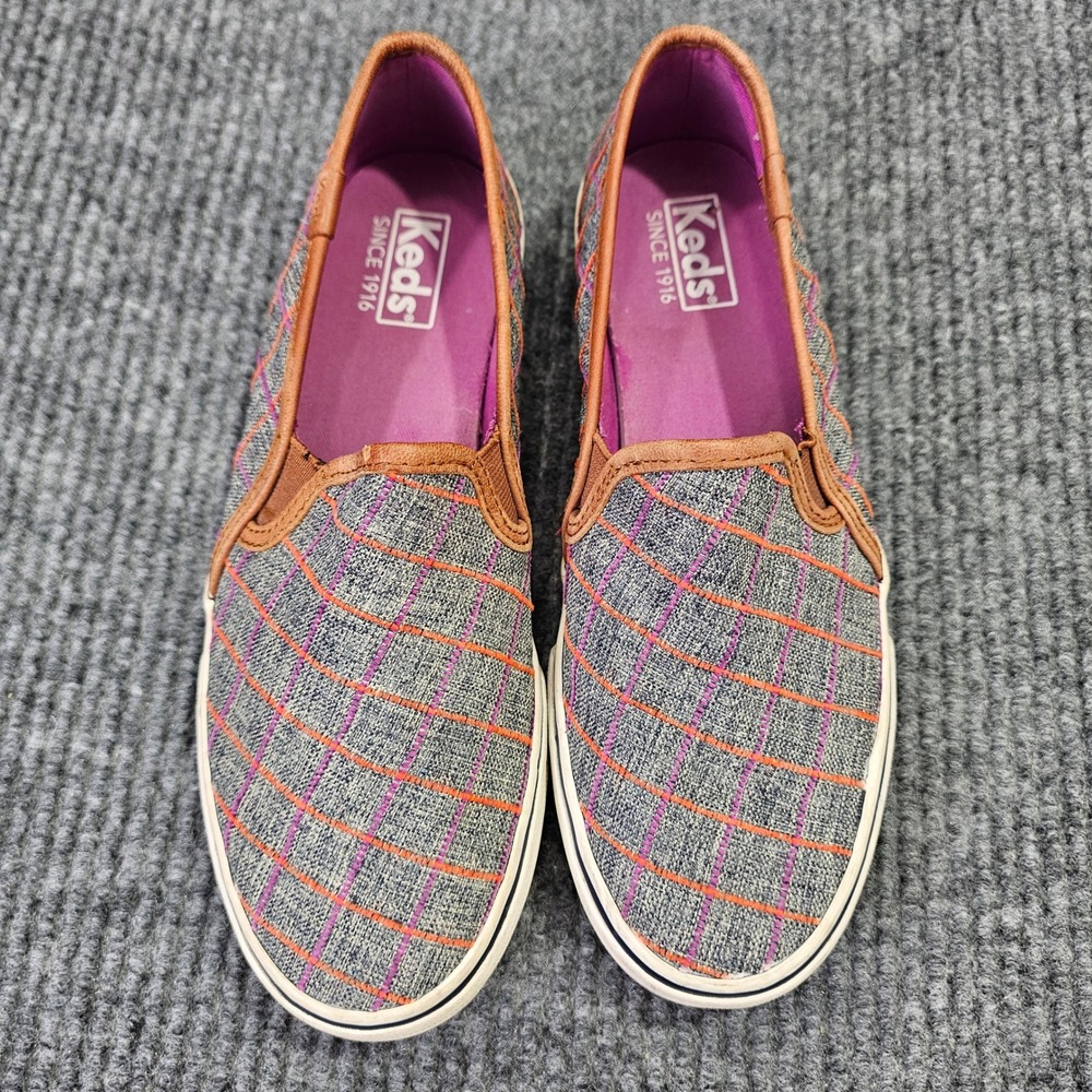 Keds Slip On Women‎ 7.5 Gray Plaid Champion WF55720 Canvas Casual Loafers